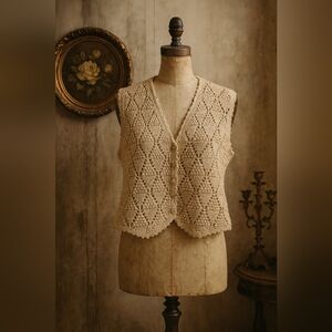 Crochet Handmade Knit Vest in Cream